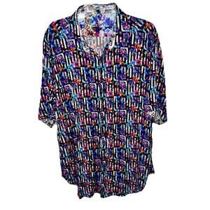 Robert Graham Jump Start Wearable Art Floral Short Sleeve Shirt 1 XL - Tall